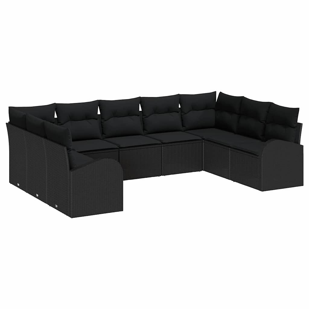 Ensemble de canapé de jardin avec coussin 9 pcs Noir polyrotin - XIOS