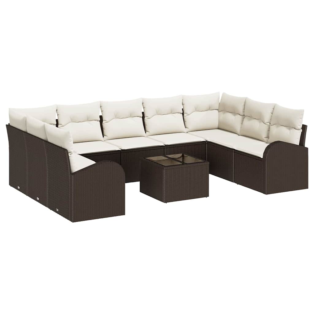 Ensemble de canapé de jardin 10 pcs Marron et blanc polyrotin - XIOS