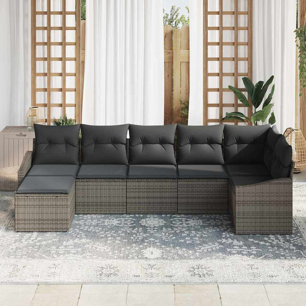 Ensemble de canapé de jardin avec coussin 7 pcs Gris polyrotin - XIOS