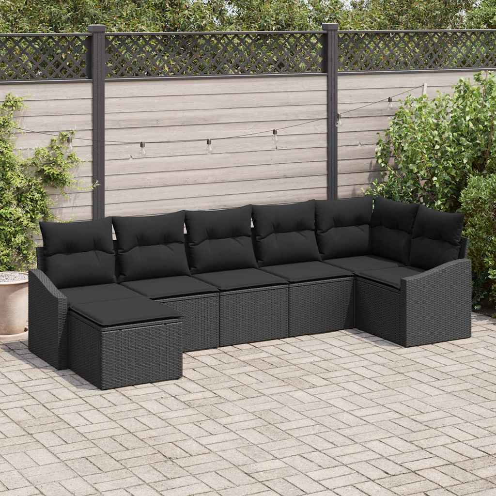 Ensemble de canapé de jardin avec coussin 7 pcs Noir polyrotin - XIOS