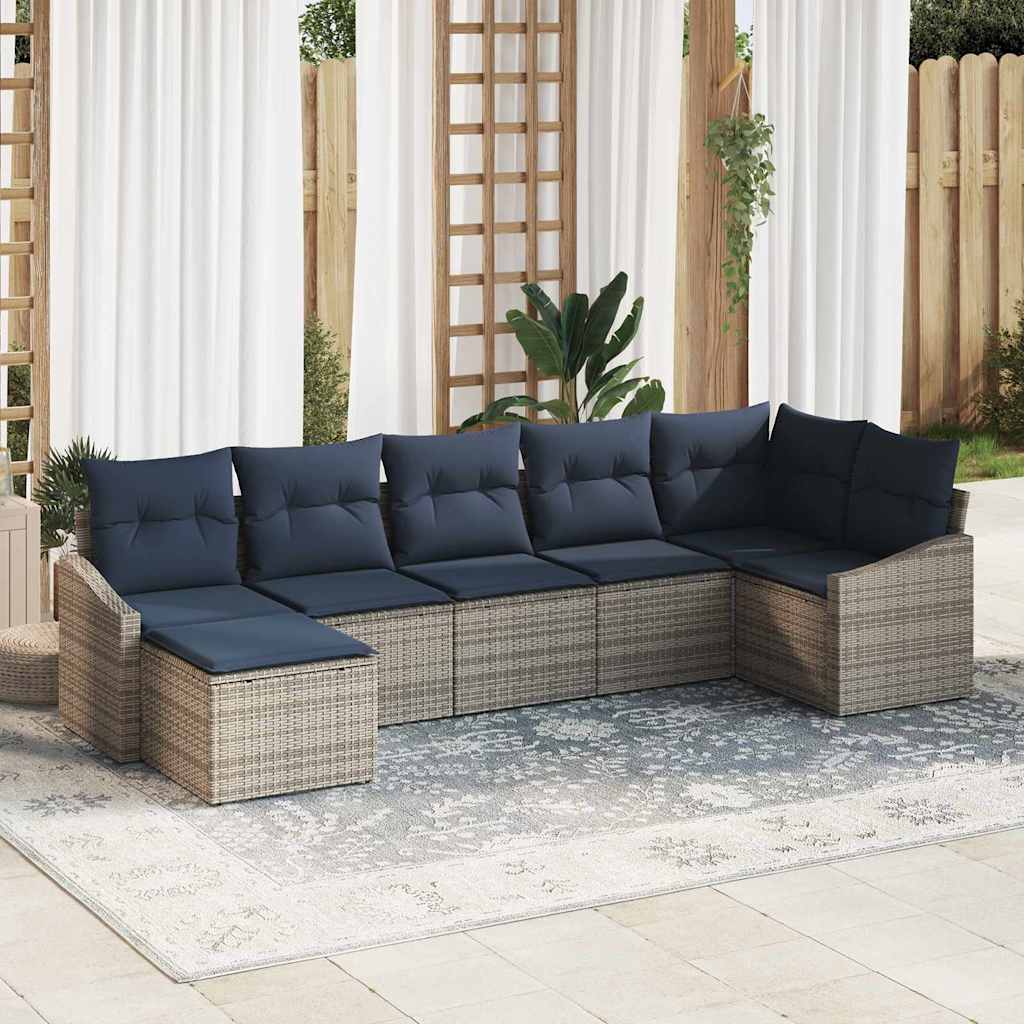 Ensemble de canapé de jardin 7 pcs Gris et marine polyrotin - XIOS