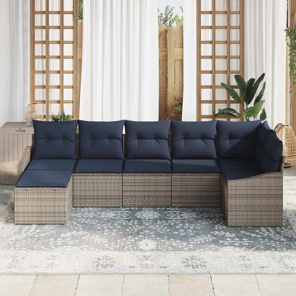 Ensemble de canapé de jardin 7 pcs Gris et marine polyrotin - XIOS