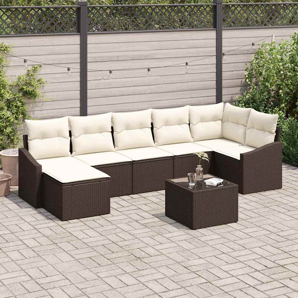 Ensemble de canapé de jardin 8 pcs Marron et Crème polyrotin - XIOS