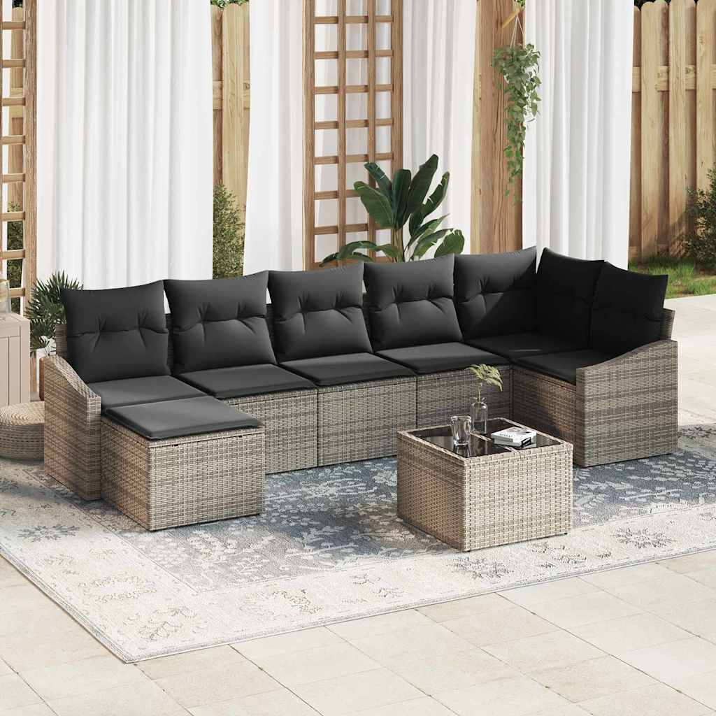 Ensemble de canapé de jardin 8 pcs Gris clair polyrotin - XIOS