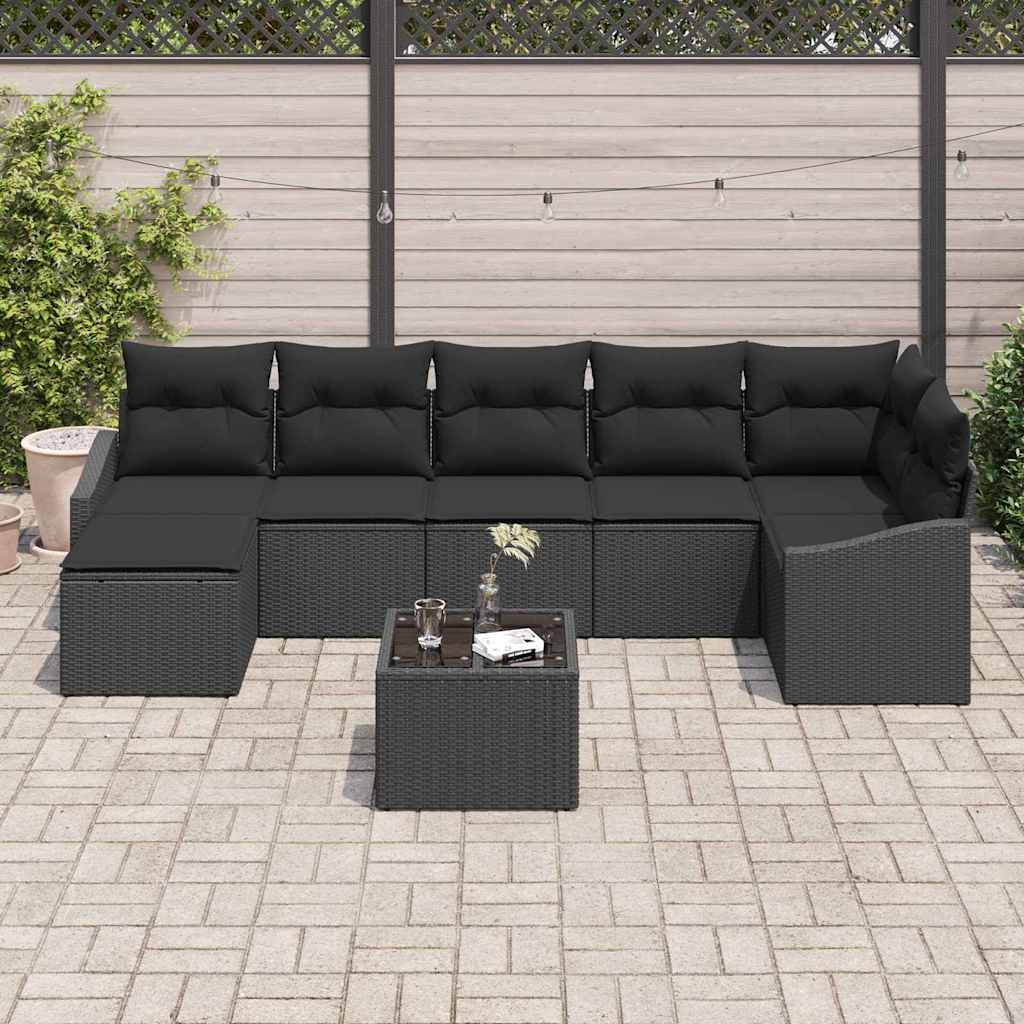 Ensemble de canapé de jardin avec coussin 8 pcs Noir polyrotin - XIOS