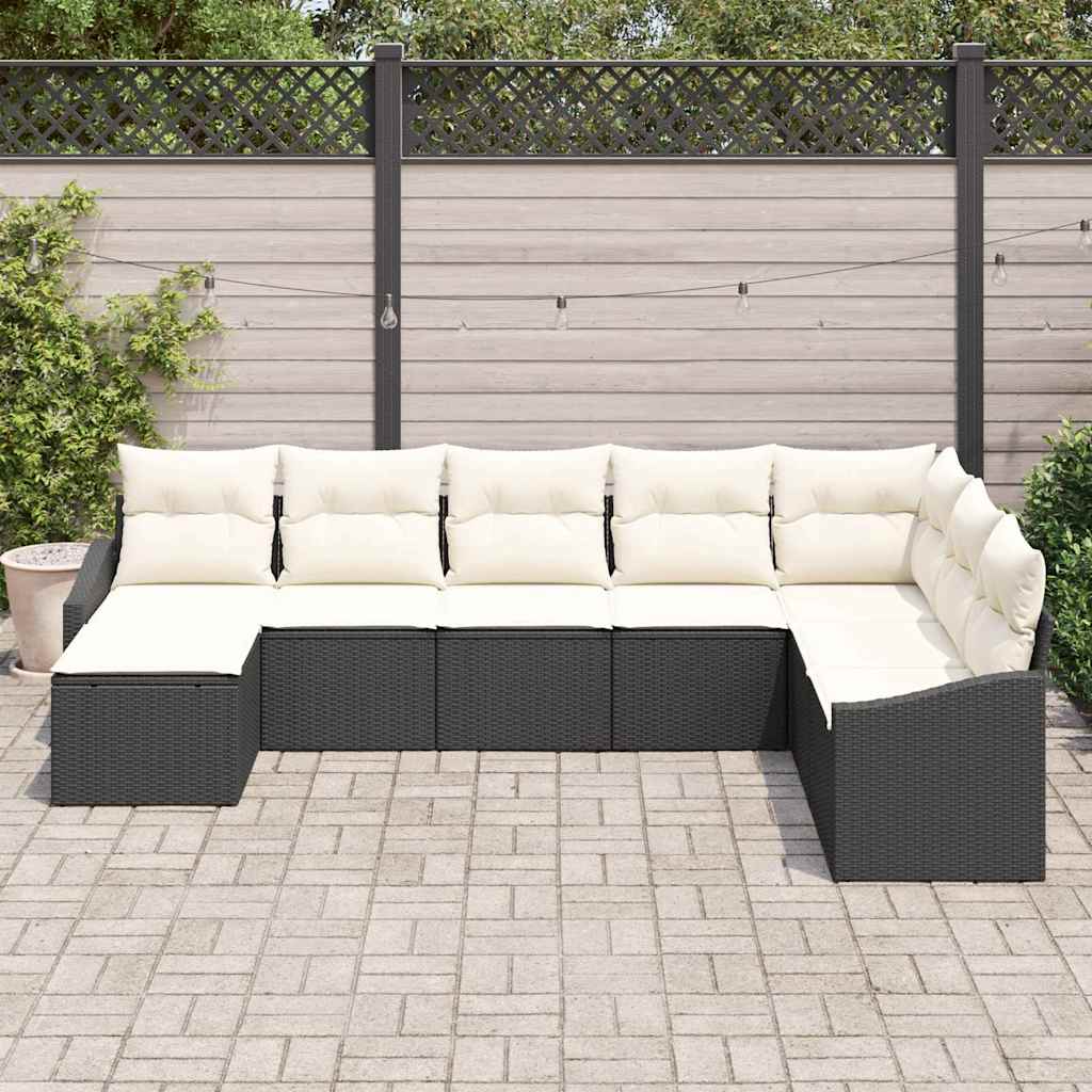 Ensemble de canapé de jardin 8 pc Noir et Crème polyrotin