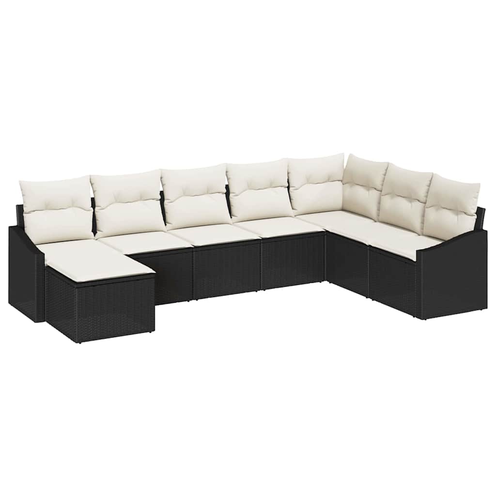 Ensemble de canapé de jardin 8 pc Noir et Crème polyrotin