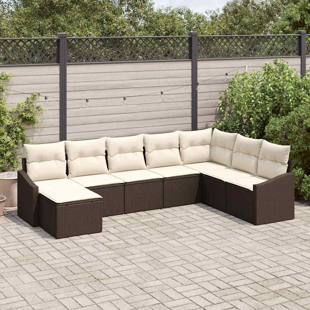 Ensemble de canapé de jardin 8 pcs Marron et Crème polyrotin - XIOS