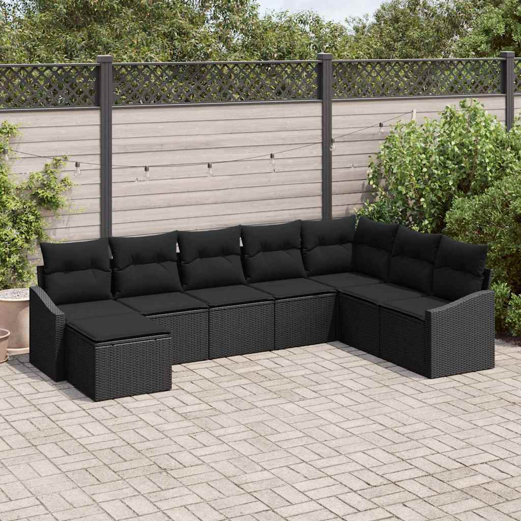 Ensemble de canapé de jardin avec coussin 8 pcs Noir polyrotin - XIOS