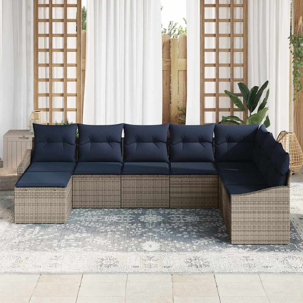 Ensemble de canapé de jardin 8 pcs Gris et marine polyrotin - XIOS