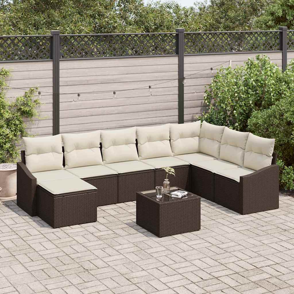 Ensemble de canapé de jardin 8 pcs Marron et Crème polyrotin - XIOS