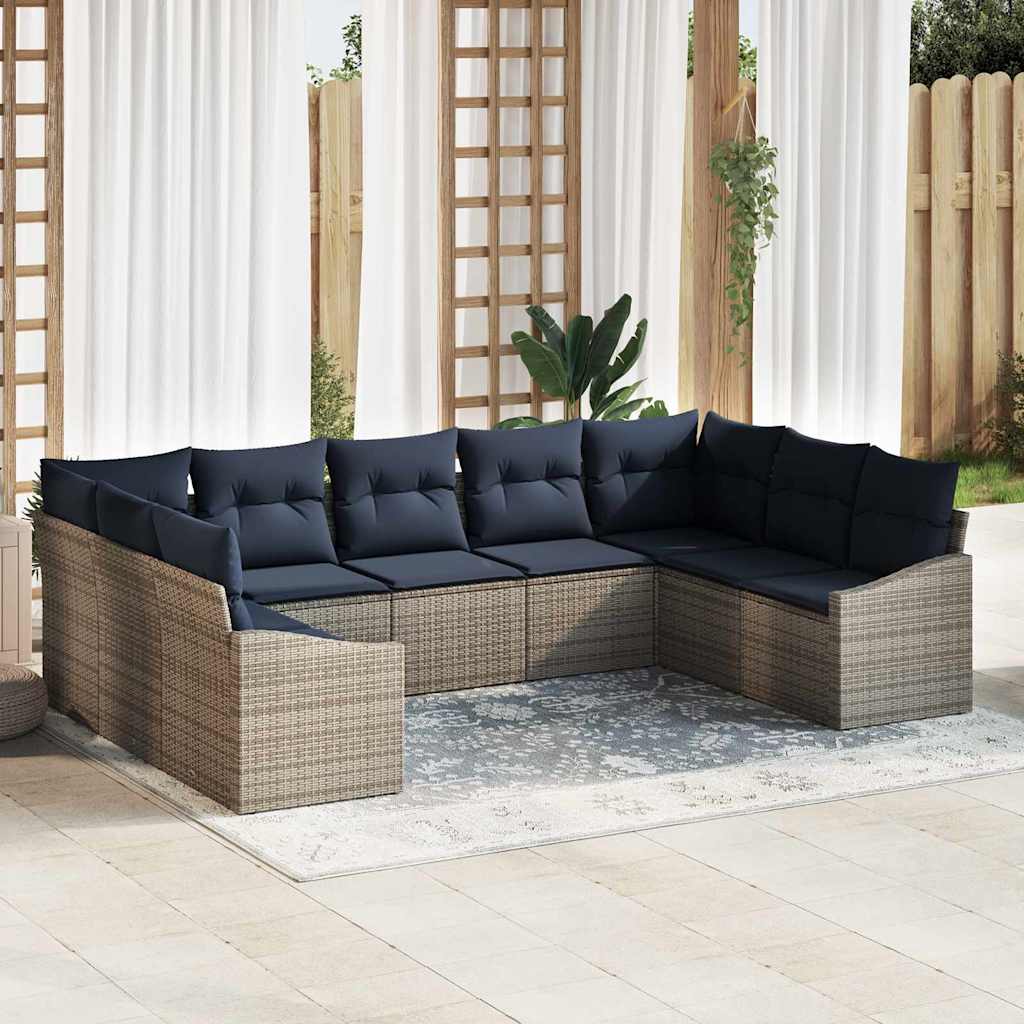 Ensemble de canapé de jardin 9 pcs Gris et bleu marine - XIOS