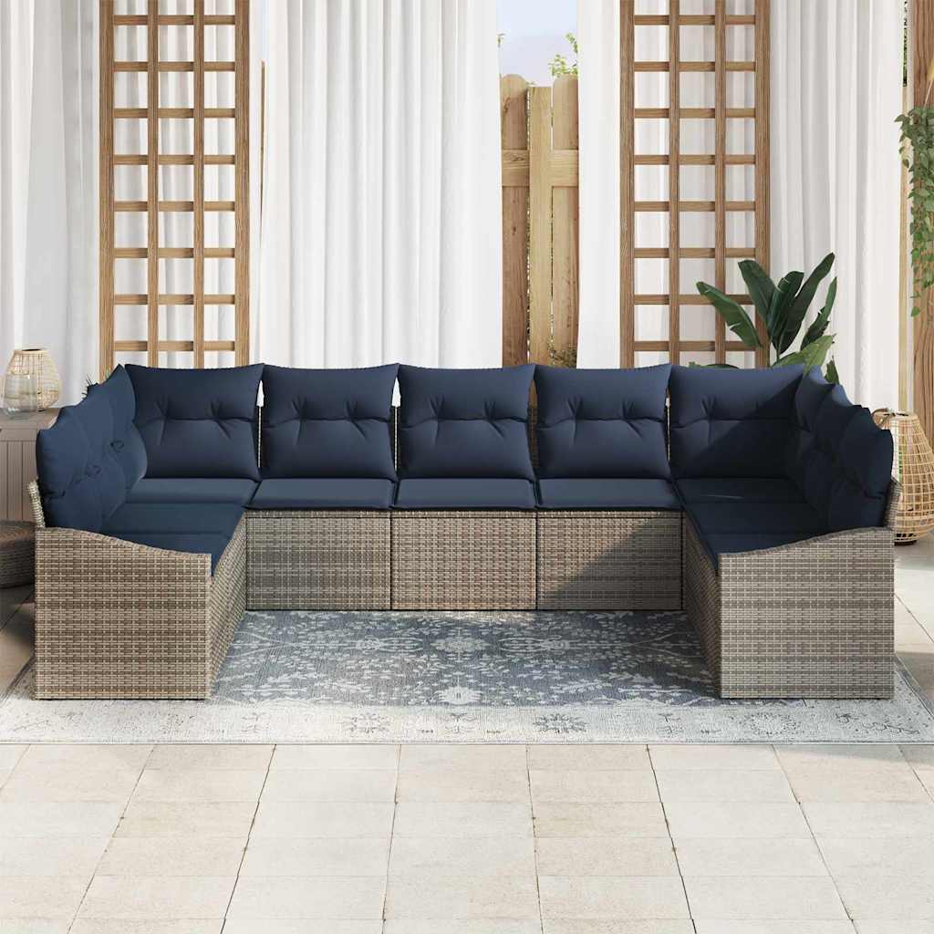 Ensemble de canapé de jardin 9 pcs Gris et bleu marine - XIOS