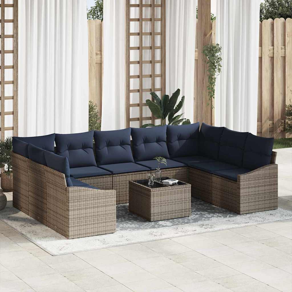 Ensemble de canapé de jardin 10 pcs Gris et marine polyrotin - XIOS