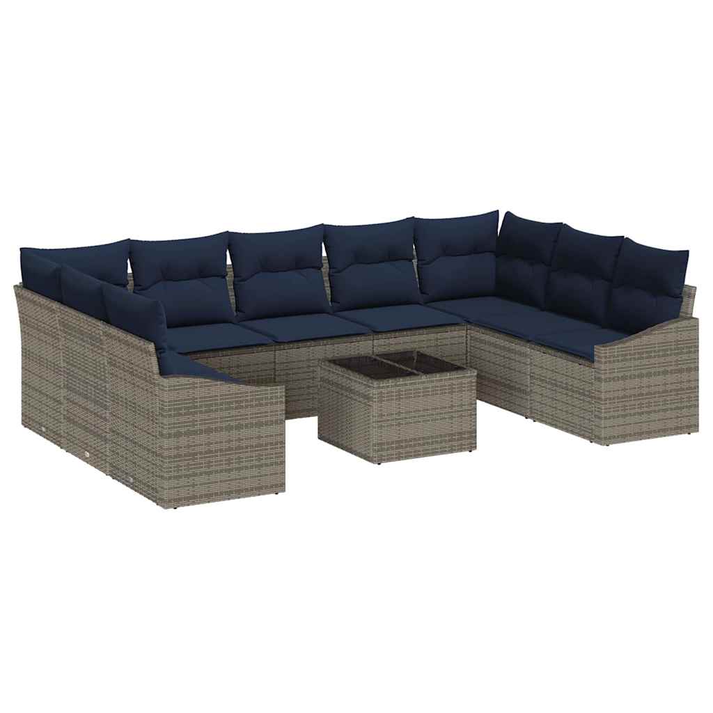 Ensemble de canapé de jardin 10 pcs Gris et marine polyrotin - XIOS