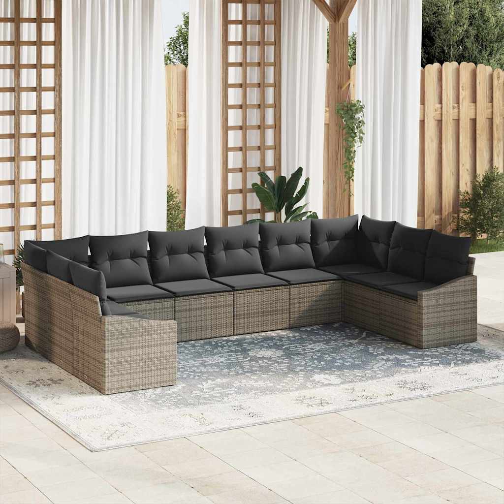 Ensemble de canapé de jardin 10 pcs Gris polyrotin - XIOS