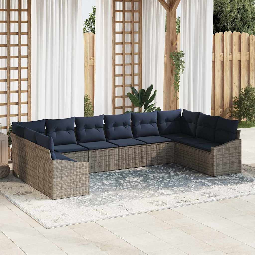 Ensemble de canapé de jardin 10 pcs Gris et bleu marine - XIOS