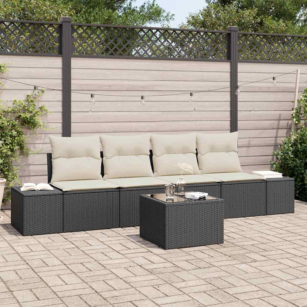 Ensemble de canapé de jardin 5 pcs Noir et Crème polyrotin - XIOS