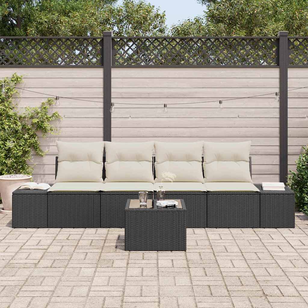 Ensemble de canapé de jardin 5 pcs Noir et Crème polyrotin - XIOS