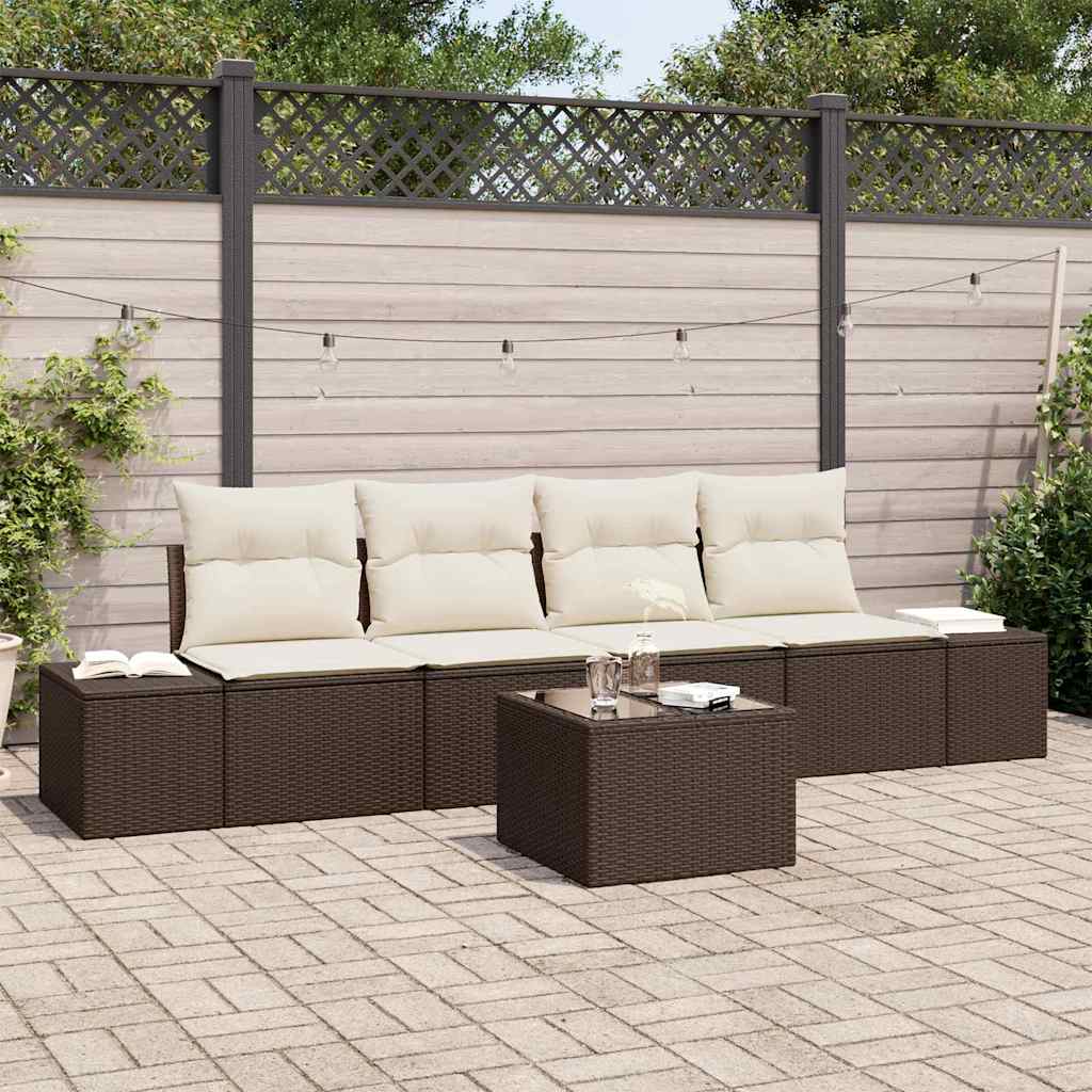 Ensemble de canapé de jardin 5 pcs Marron et Crème polyrotin - XIOS
