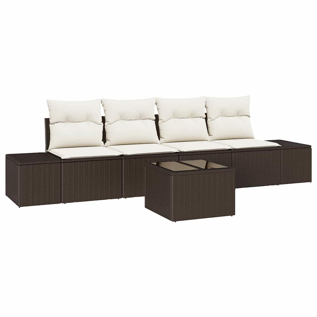 Ensemble de canapé de jardin 5 pcs Marron et Crème polyrotin - XIOS