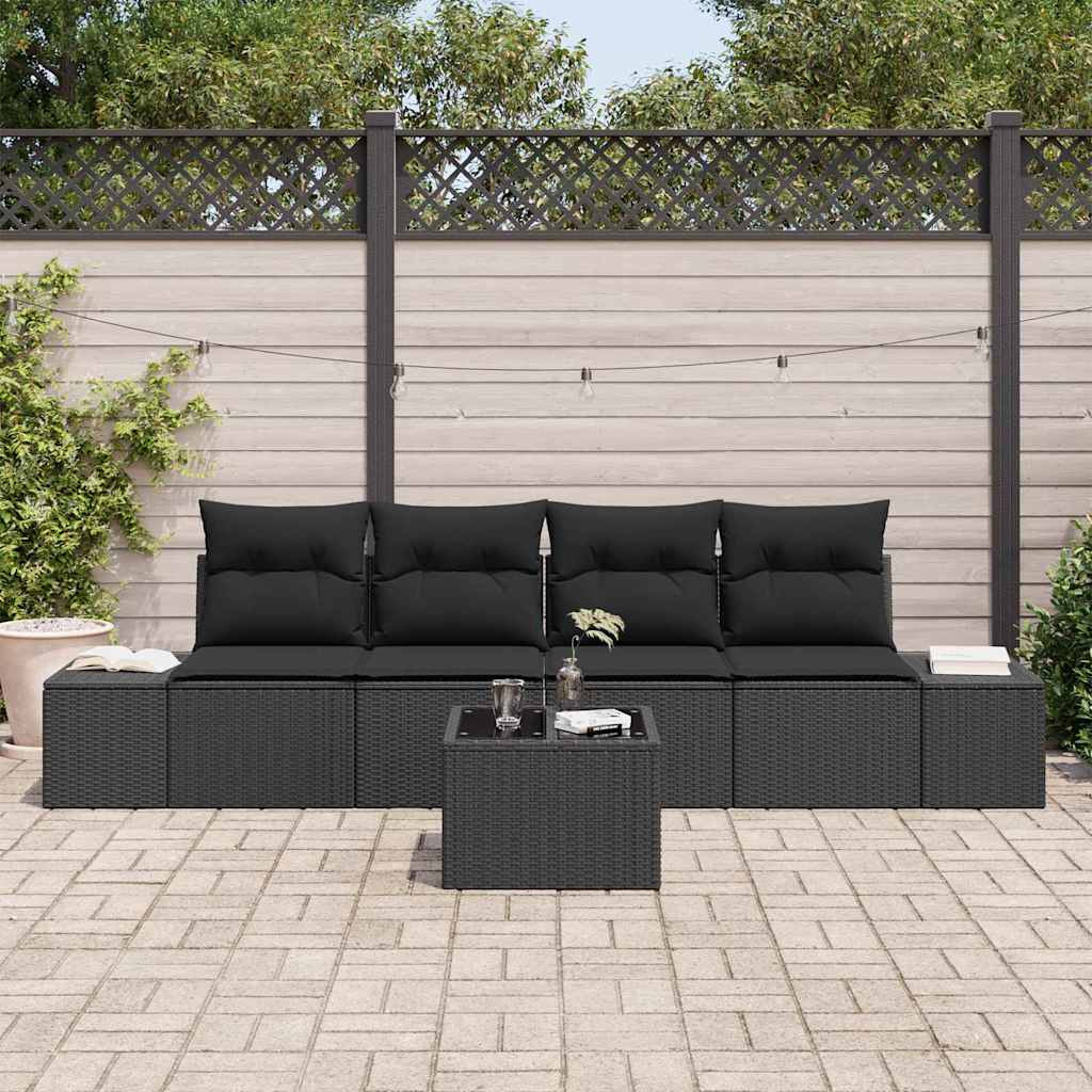 Ensemble de canapé de jardin avec coussin 5 pcs Noir polyrotin - XIOS