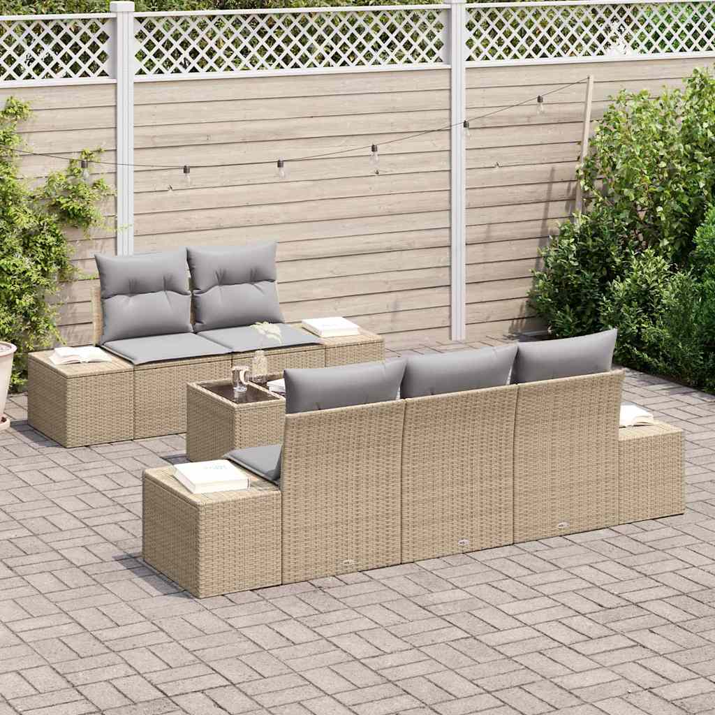 Ensemble de canapé de jardin 6 pcs Beige et gris polyrotin - XIOS
