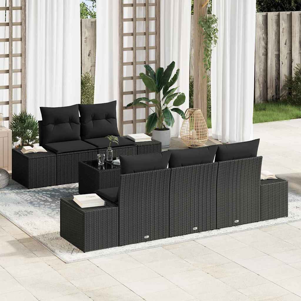 Ensemble de canapé de jardin avec coussin 6 pcs Noir polyrotin - XIOS