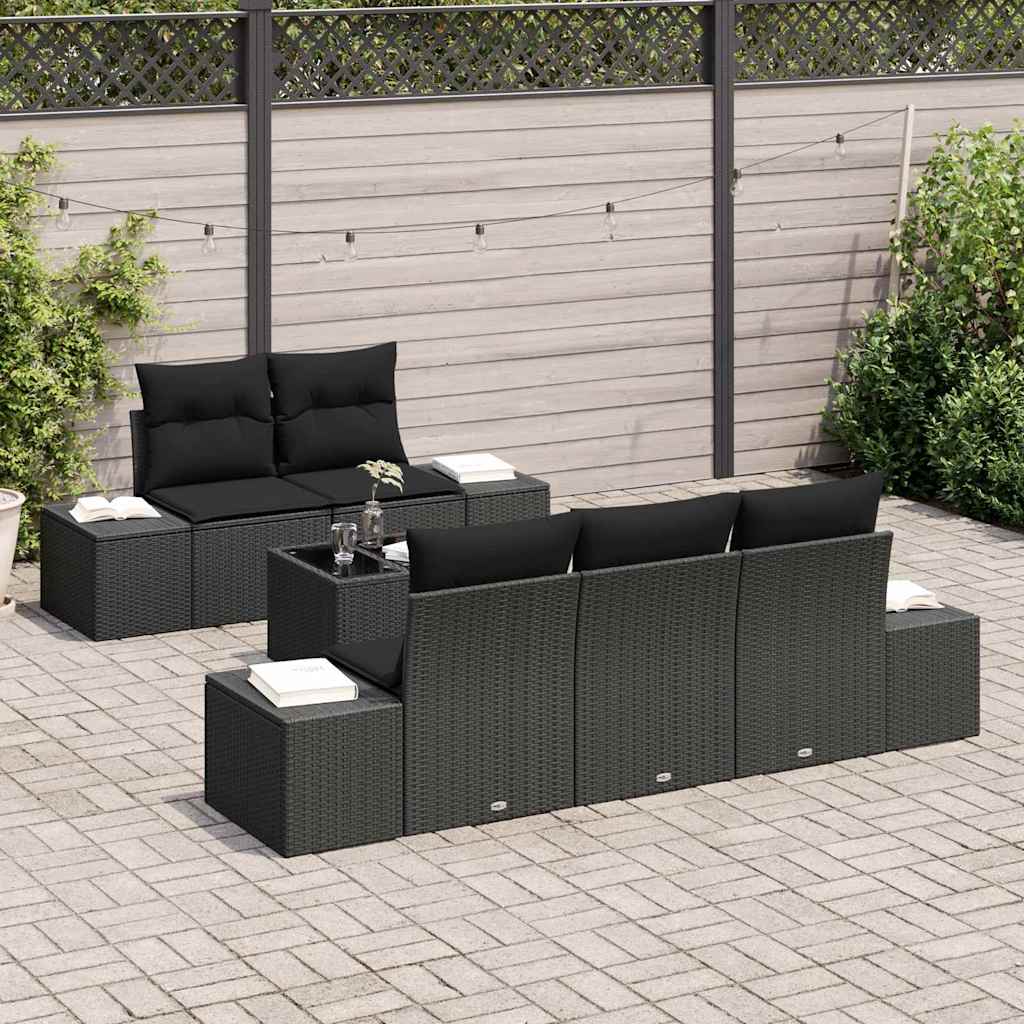 Ensemble de canapé de jardin avec coussin 6 pcs Noir polyrotin - XIOS