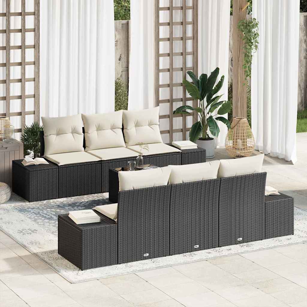 Ensemble de canapé de jardin 8 pcs Noir et Crème polyrotin - XIOS