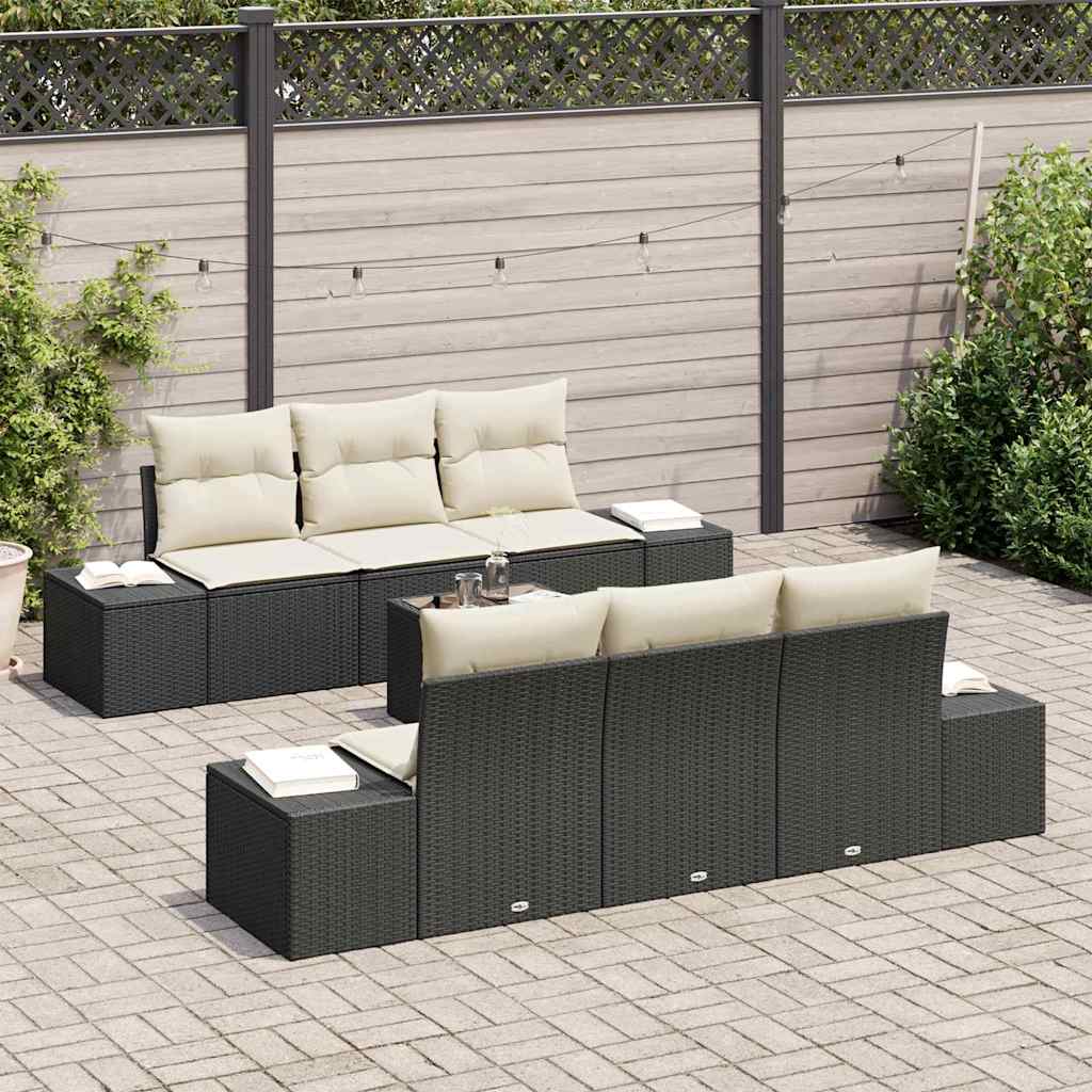 Ensemble de canapé de jardin 8 pcs Noir et Crème polyrotin - XIOS