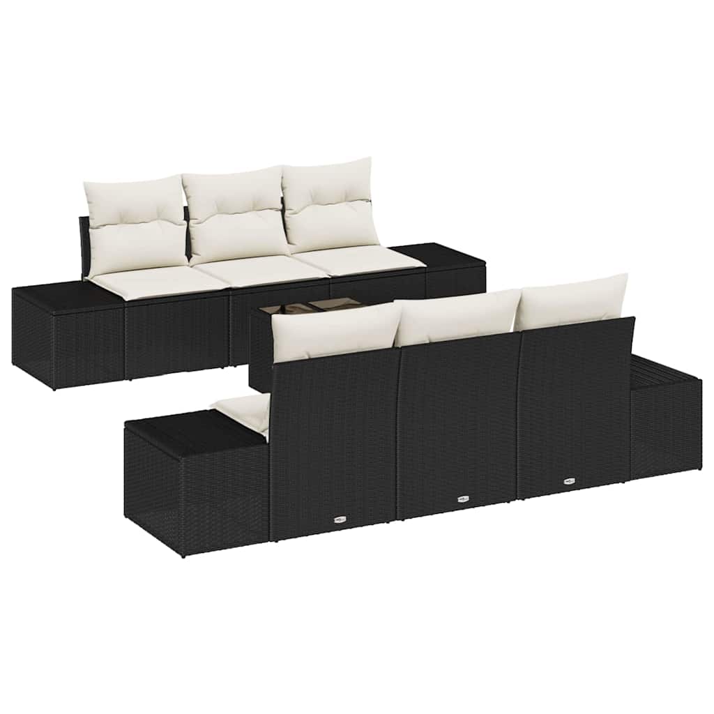 Ensemble de canapé de jardin 8 pcs Noir et Crème polyrotin - XIOS