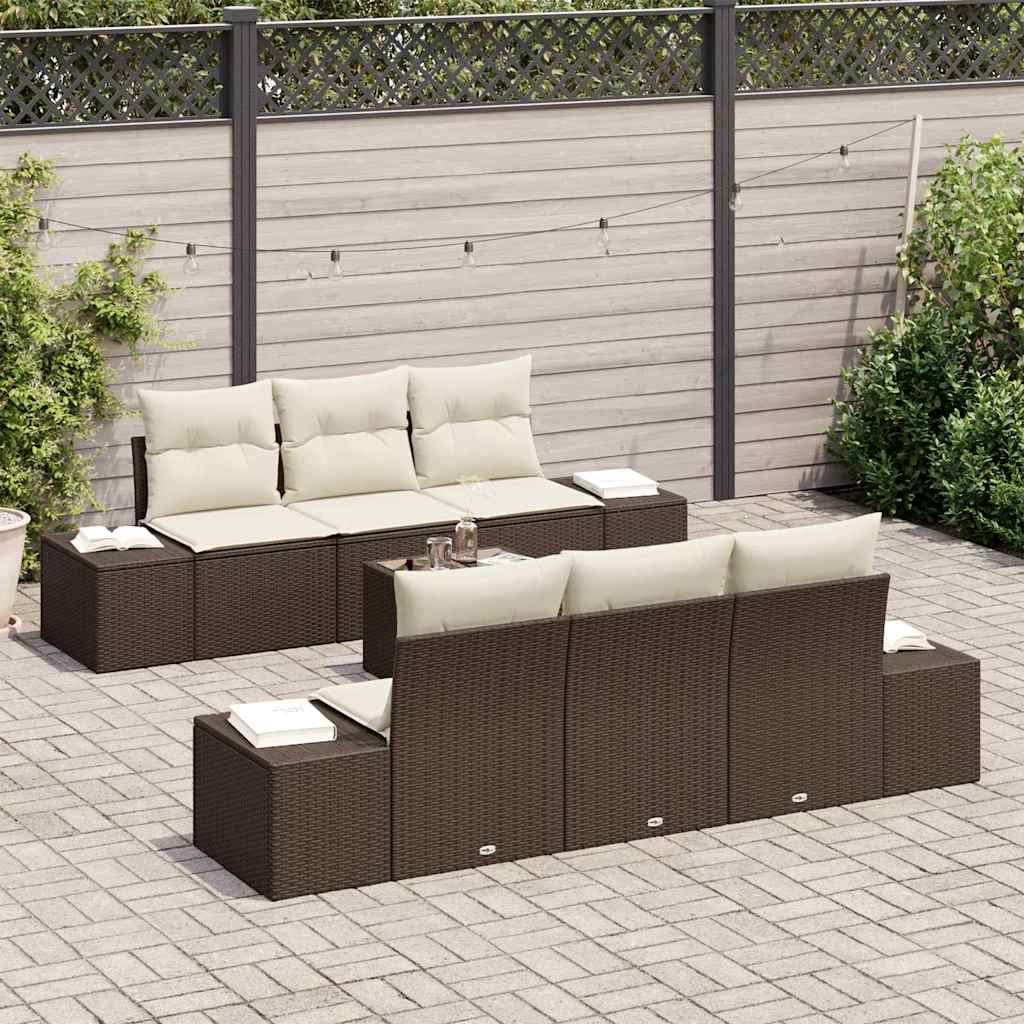 Ensemble de canapé de jardin 8 pcs Marron et Crème polyrotin - XIOS
