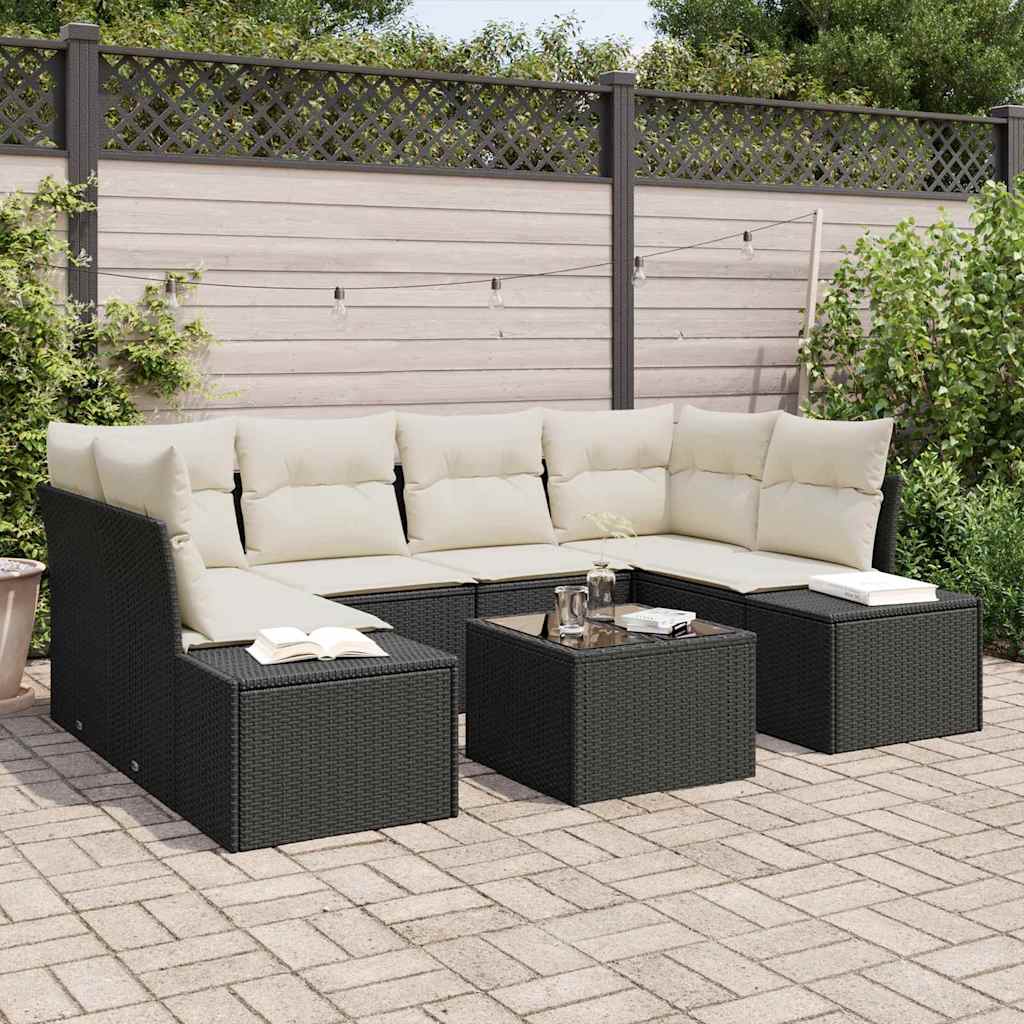 Ensemble de canapé de jardin 8 pcs Noir et Crème polyrotin - XIOS