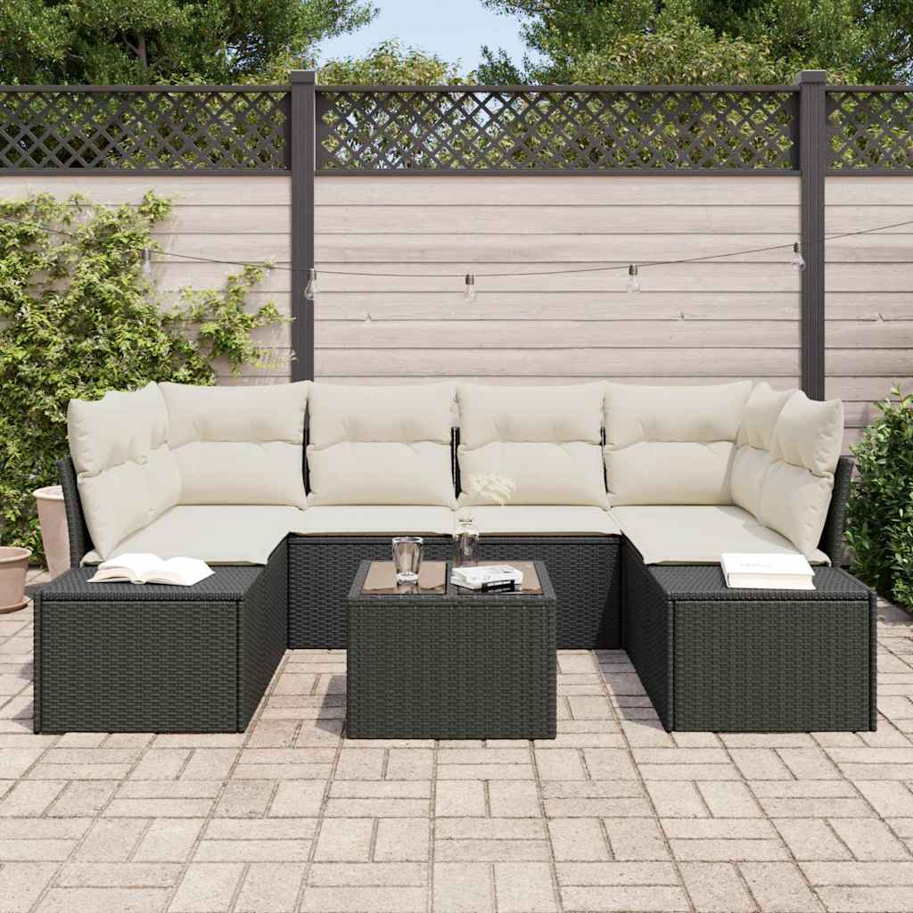 Ensemble de canapé de jardin 8 pcs Noir et Crème polyrotin - XIOS