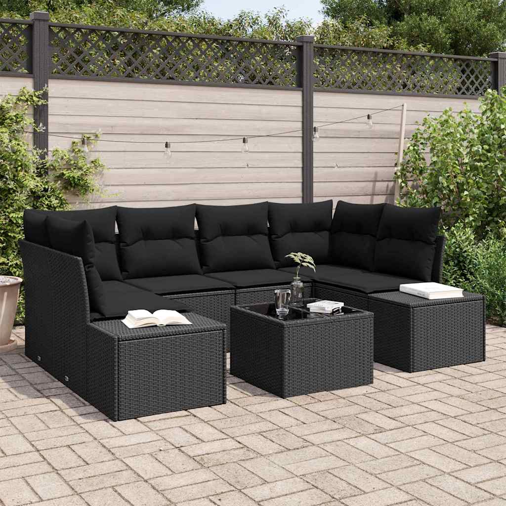 Ensemble de canapé de jardin avec coussin 8 pcs Noir polyrotin - XIOS