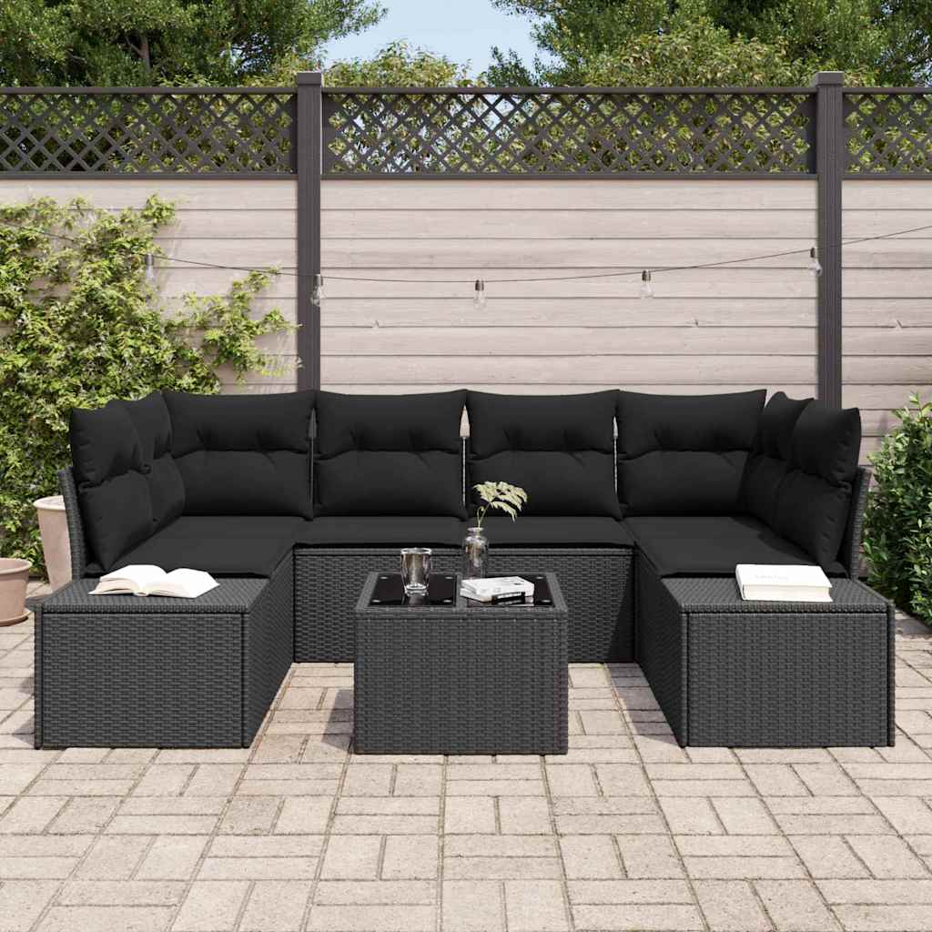 Ensemble de canapé de jardin avec coussin 8 pcs Noir polyrotin - XIOS