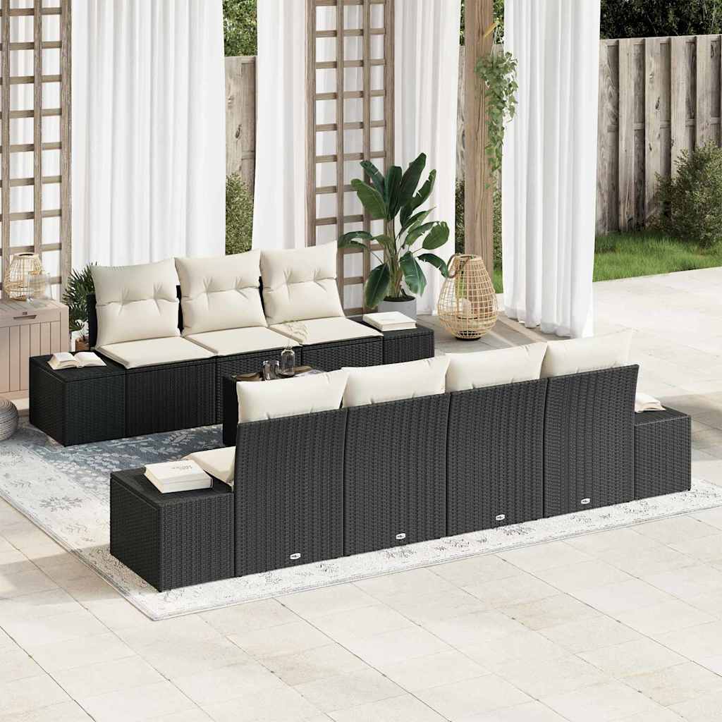 Ensemble de canapé de jardin 8 pcs Noir et Crème polyrotin - XIOS