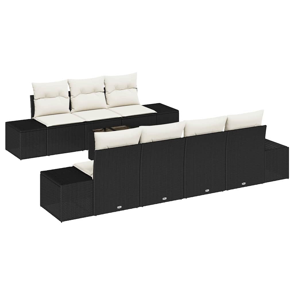 Ensemble de canapé de jardin 8 pcs Noir et Crème polyrotin - XIOS