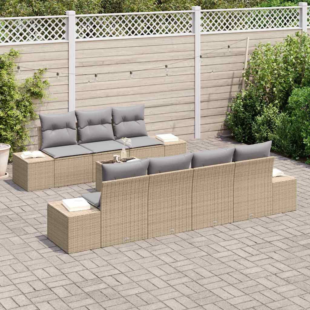 Ensemble de canapé de jardin 8 pcs Beige et gris polyrotin - XIOS