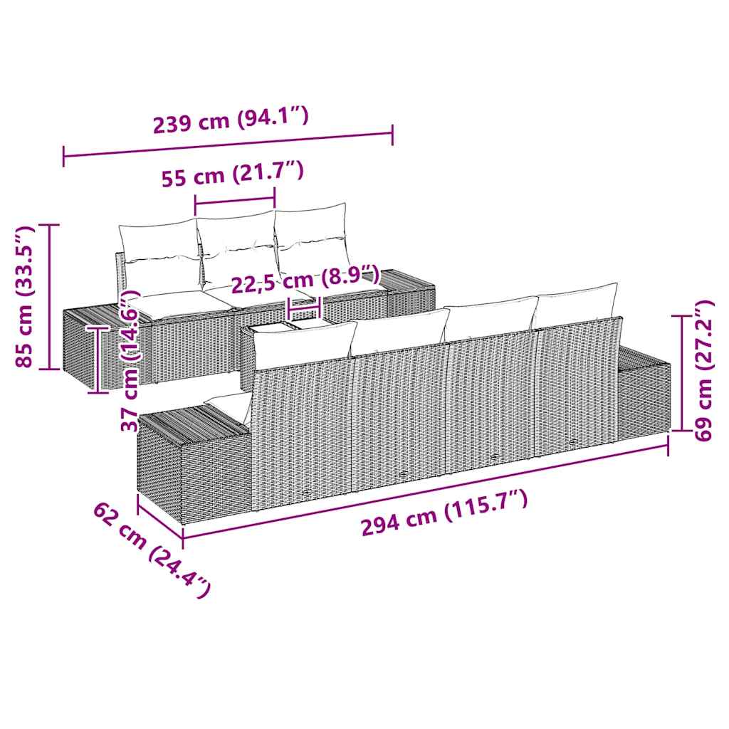 Ensemble de canapé de jardin 8 pcs Beige et gris polyrotin - XIOS