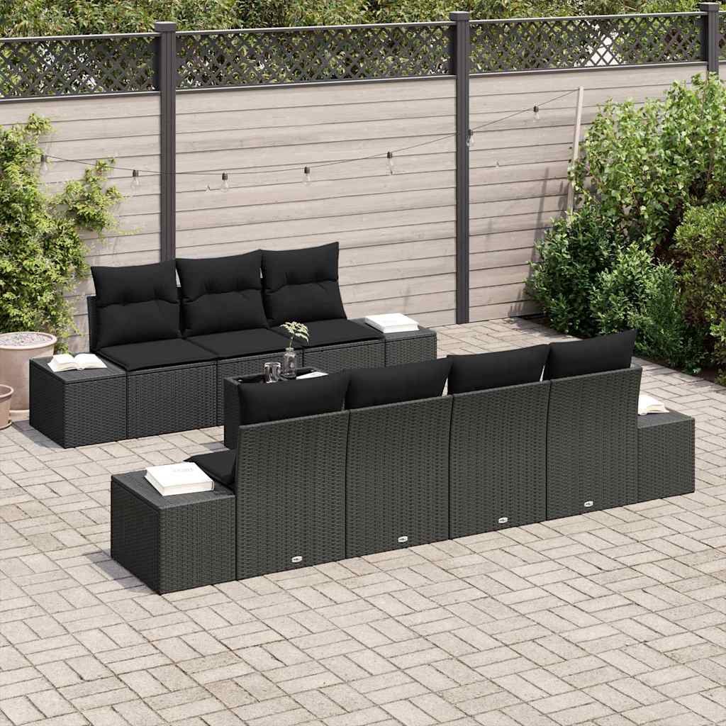 Ensemble de canapé de jardin avec coussin 8 pcs Noir polyrotin - XIOS