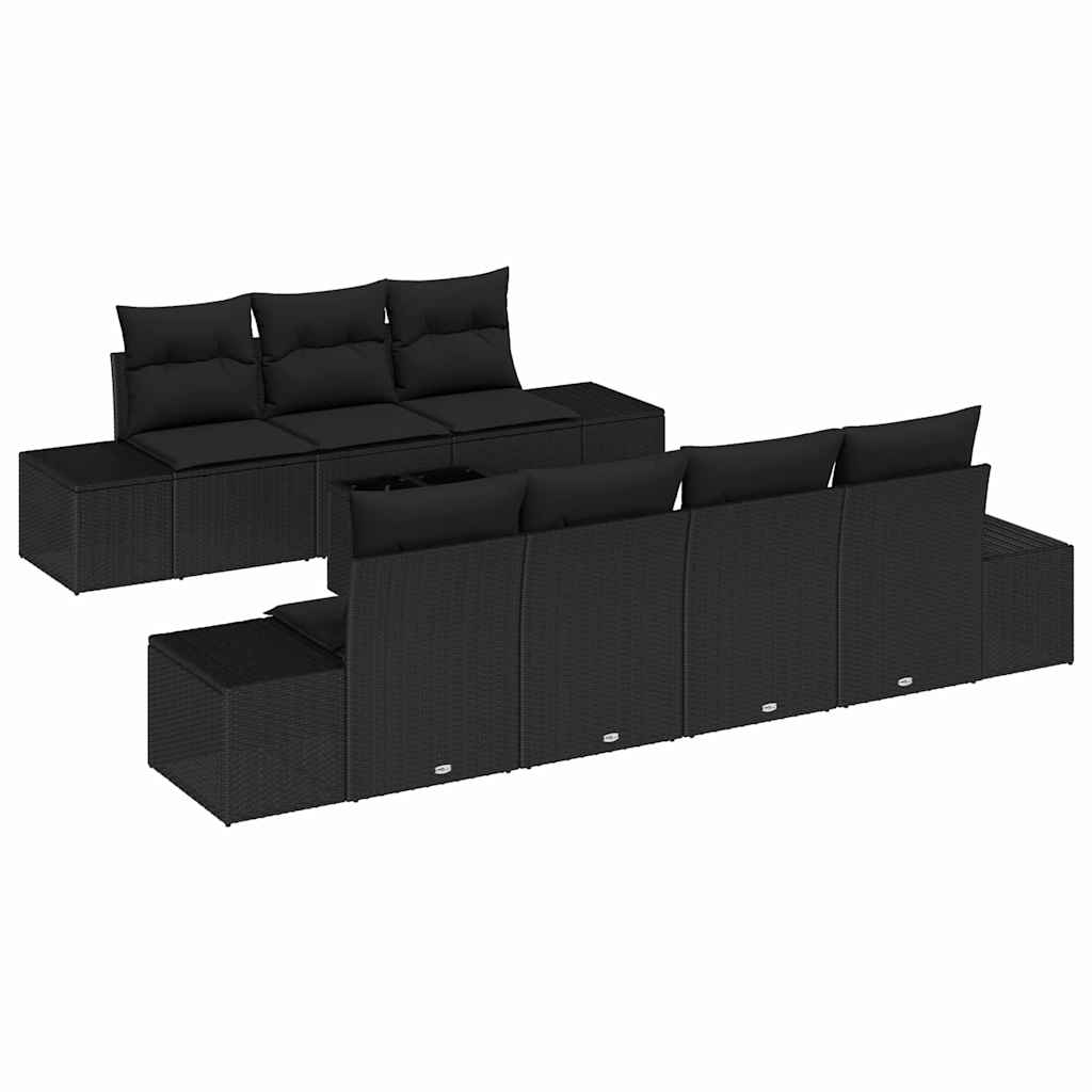 Ensemble de canapé de jardin avec coussin 8 pcs Noir polyrotin - XIOS