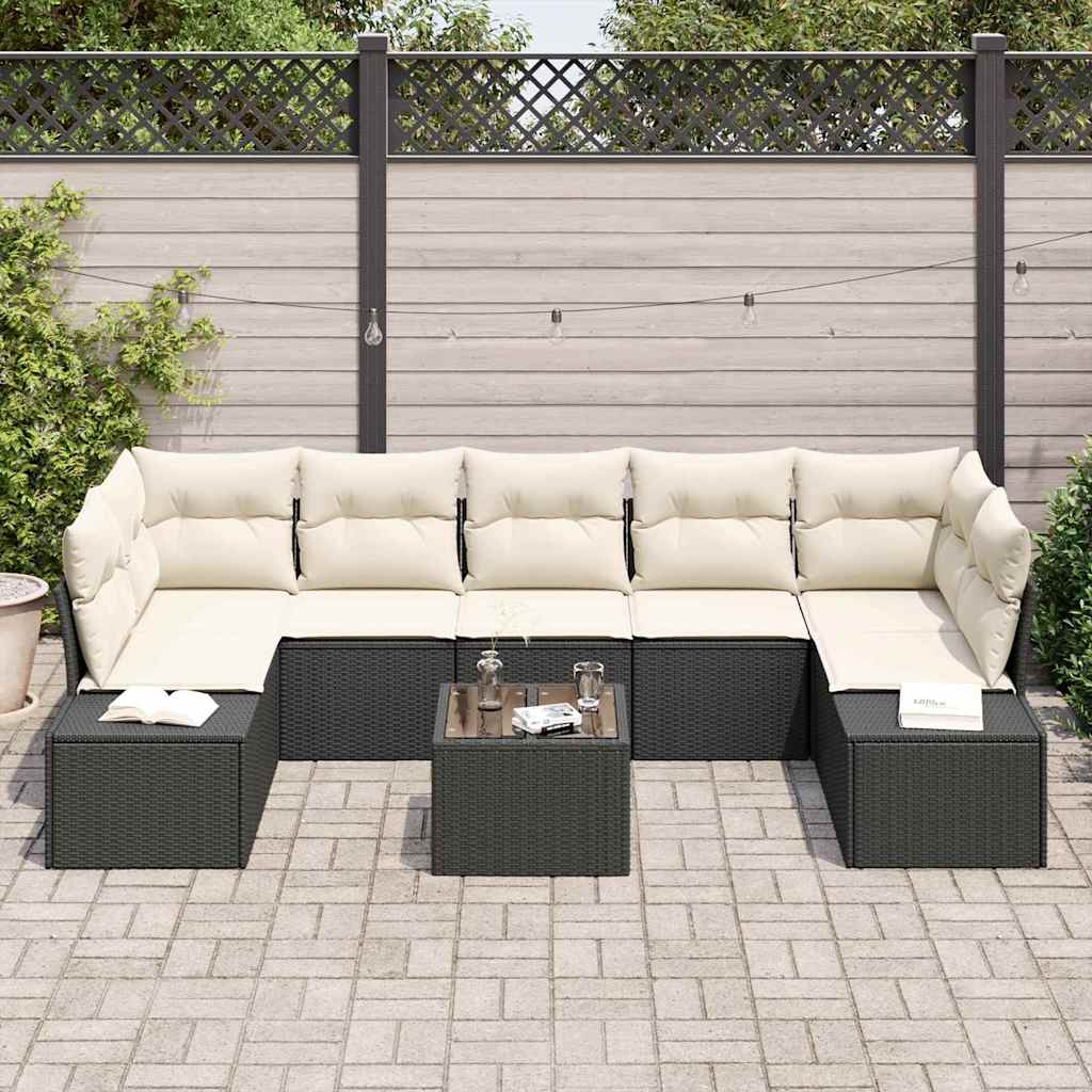 Ensemble de canapé de jardin 8 pcs Noir et Crème polyrotin - XIOS