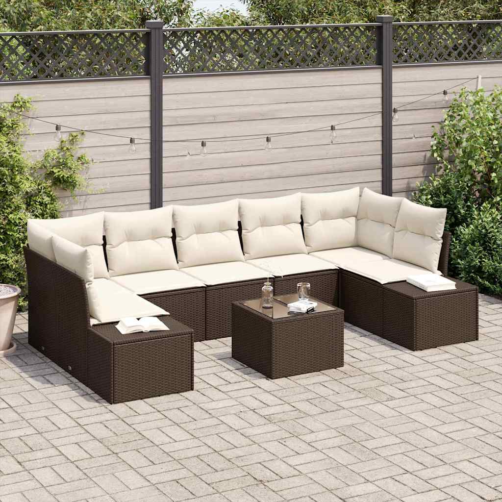 Ensemble de canapé de jardin 8 pcs Marron et Crème polyrotin - XIOS