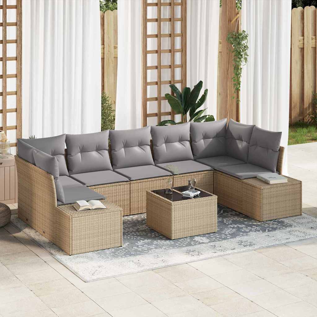 Ensemble de canapé de jardin 8 pcs Beige et gris polyrotin - XIOS