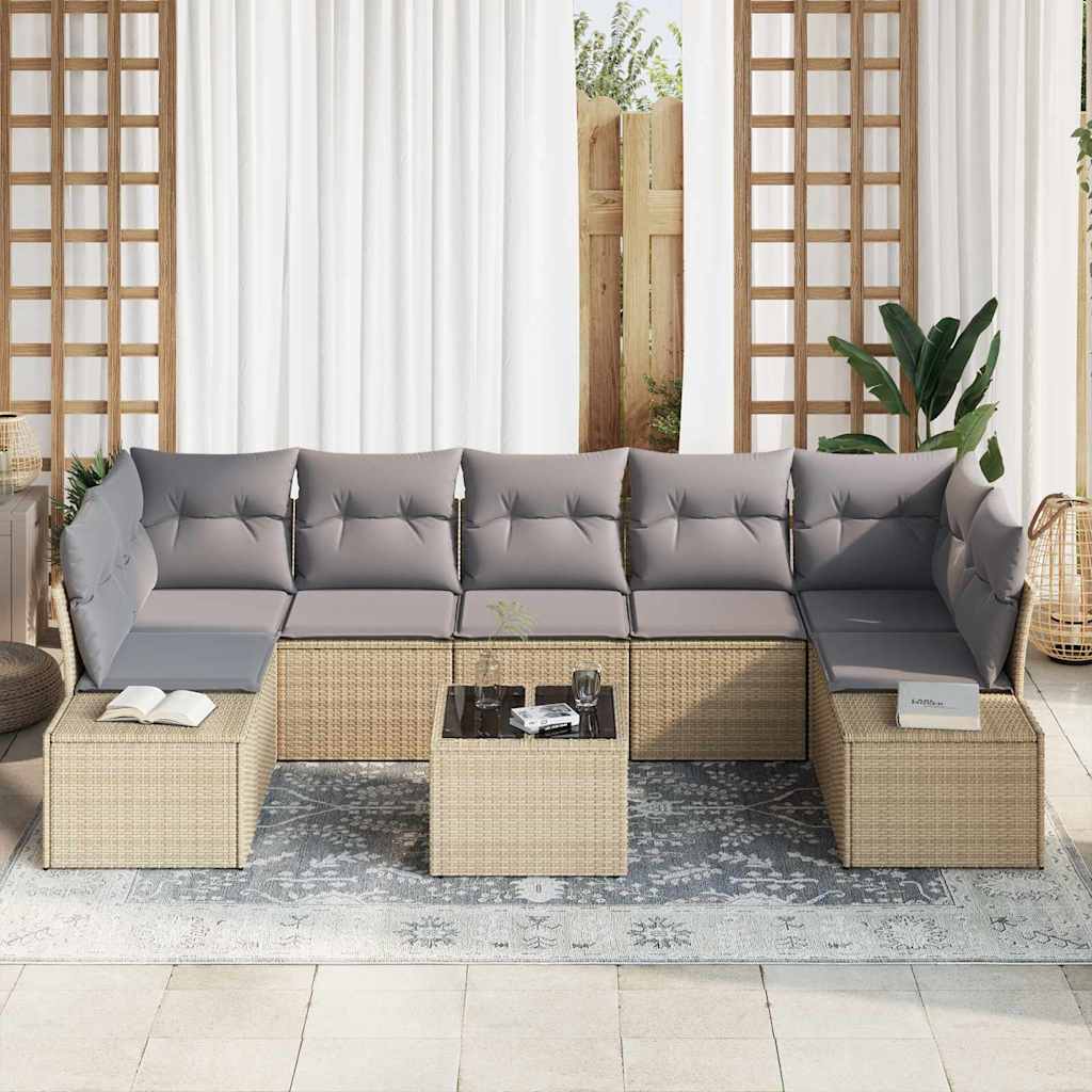 Ensemble de canapé de jardin 8 pcs Beige et gris polyrotin - XIOS