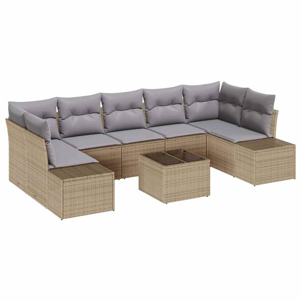 Ensemble de canapé de jardin 8 pcs Beige et gris polyrotin - XIOS