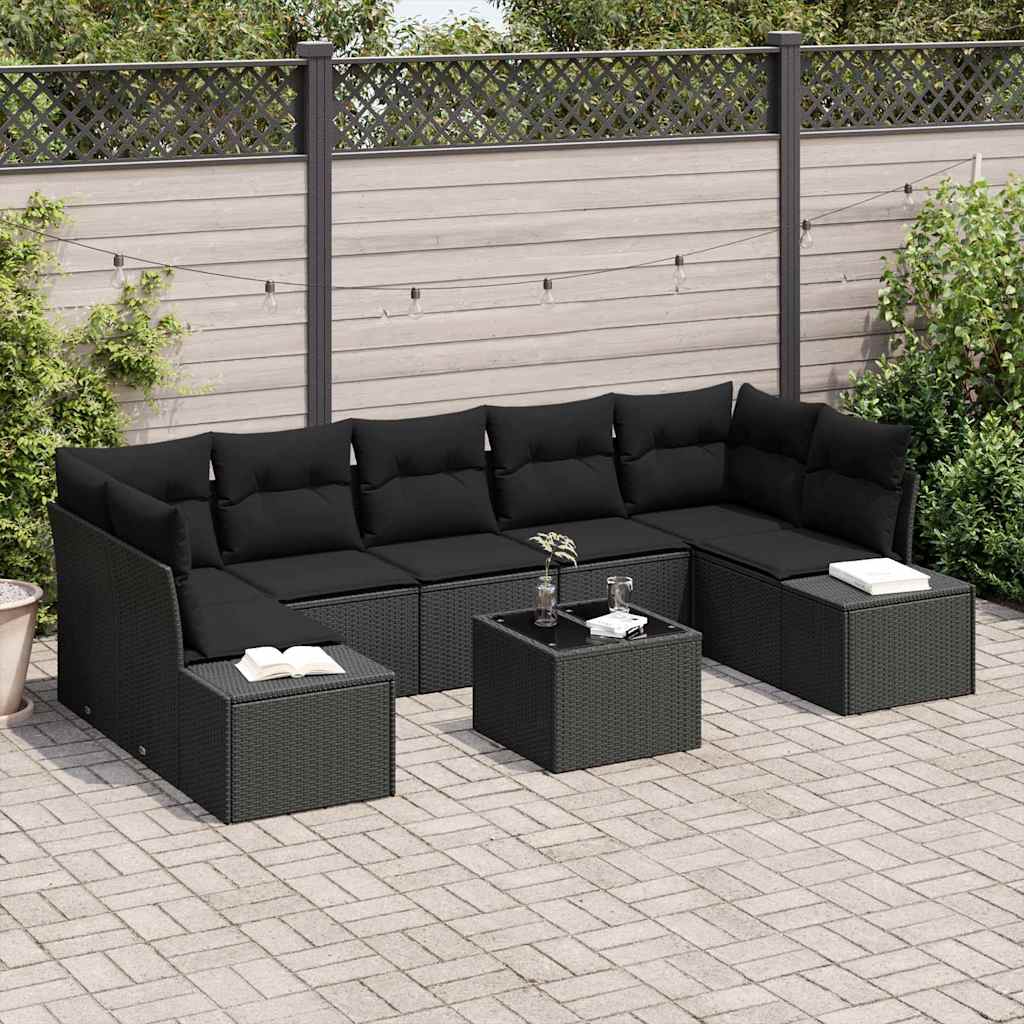 Ensemble de canapé de jardin avec coussin 8 pcs Noir polyrotin - XIOS