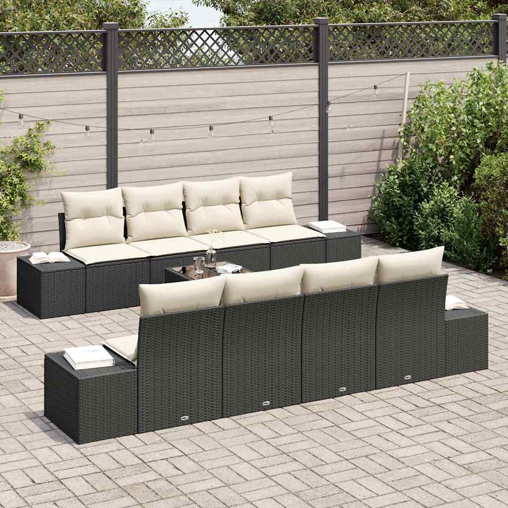 Ensemble de canapé de jardin 8 pcs Noir et Crème polyrotin - XIOS